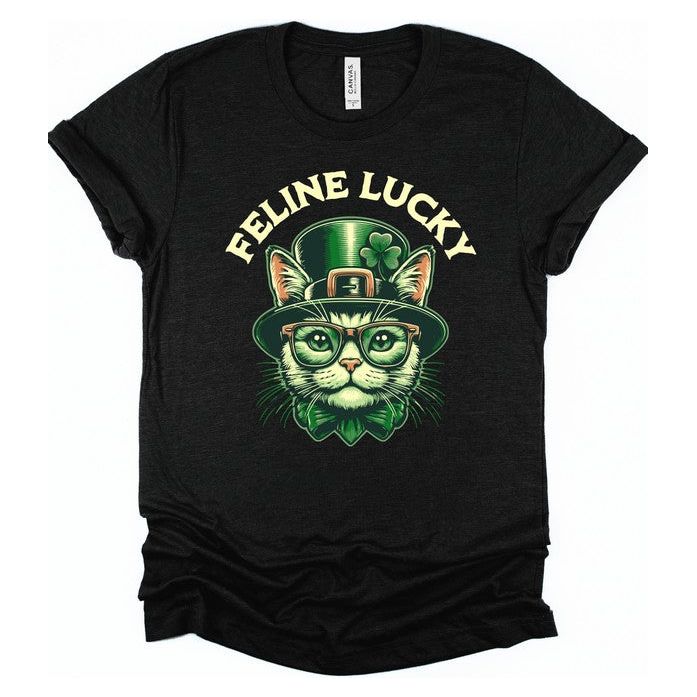 Feline Lucky Graphic Crew Neck Tee