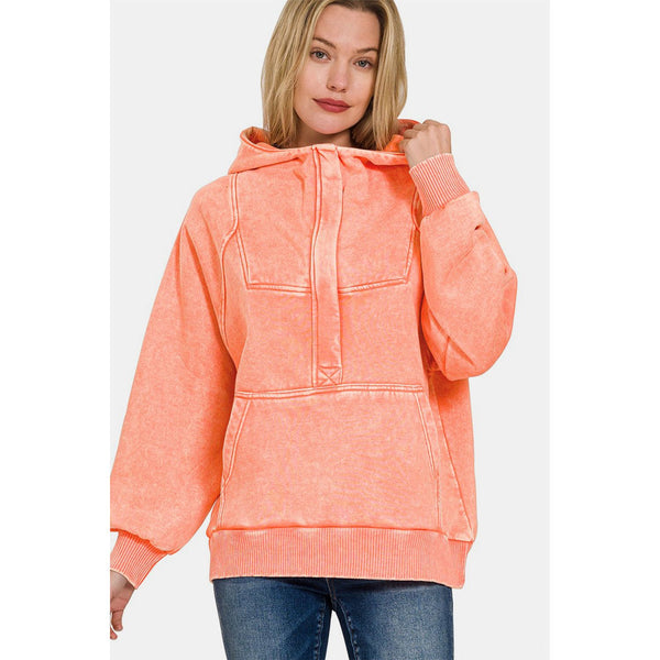 Zenana Acid Wash Fleece Kangaroo Hoodie