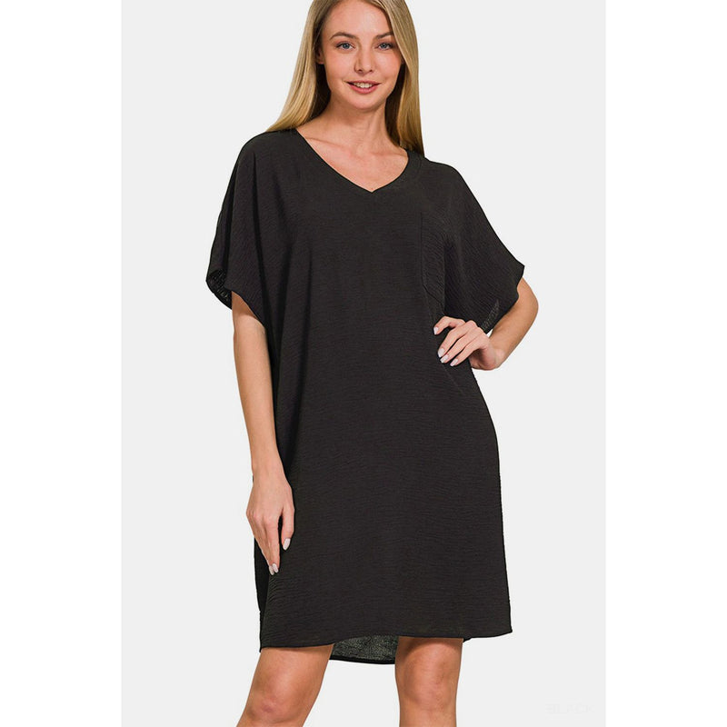 Zenana V-Neck Tee Dress with Pockets