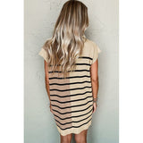 Stripe Color Block Zip Short Sleeve Sweater Dress