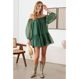 Le Lis Organza Off Shoulder Puff Sleeve Mini Dress