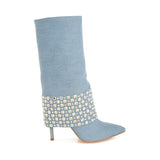 Mike Drop Diamante & Rhinestones Denim Boots