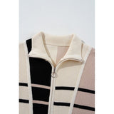 Stripe Color Block Zip Short Sleeve Sweater Dress