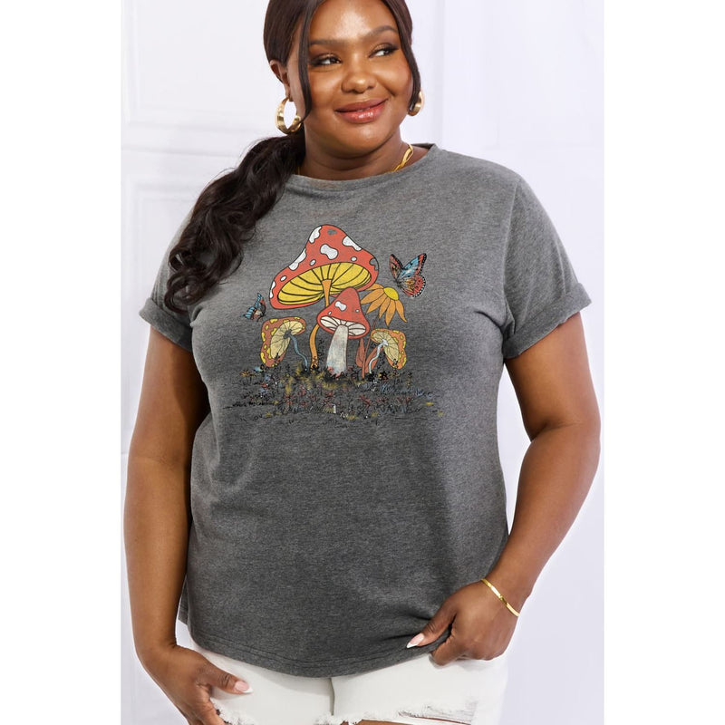 Simply Love Mushroom & Butterfly Graphic Cotton T-Shirt