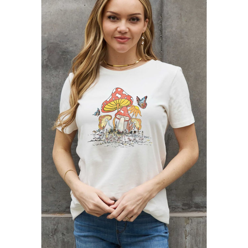 Simply Love Mushroom & Butterfly Graphic Cotton T-Shirt