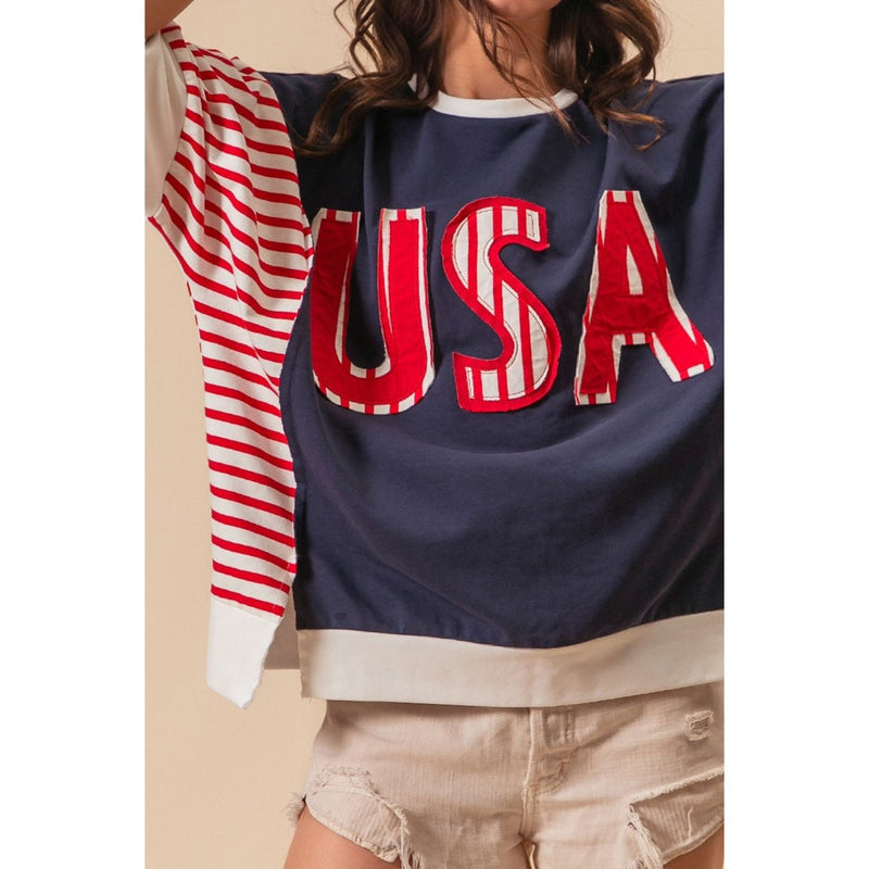 BiBi USA Letter Patchwork Contrast Short Sleeve T-Shirt