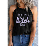 Round Neck RESTING WITCH FACE Graphic Tank Top