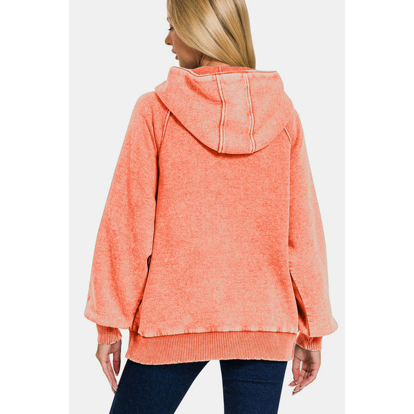 Zenana Acid Wash Fleece Kangaroo Hoodie