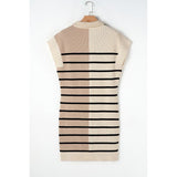 Stripe Color Block Zip Short Sleeve Sweater Dress