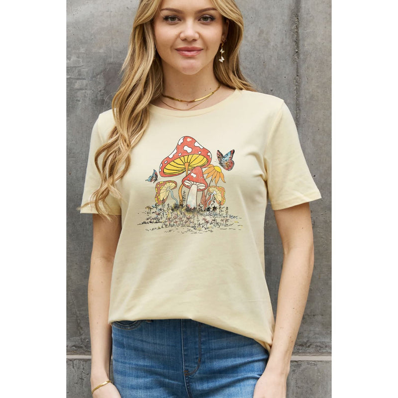 Simply Love Mushroom & Butterfly Graphic Cotton T-Shirt