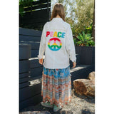 Multi Color Lettering Peace Symbol Button Up Shirt