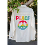 Multi Color Lettering Peace Symbol Button Up Shirt