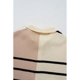 Stripe Color Block Zip Short Sleeve Sweater Dress