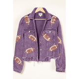 Football Sequin Embroidery Washed Corduroy Jacket