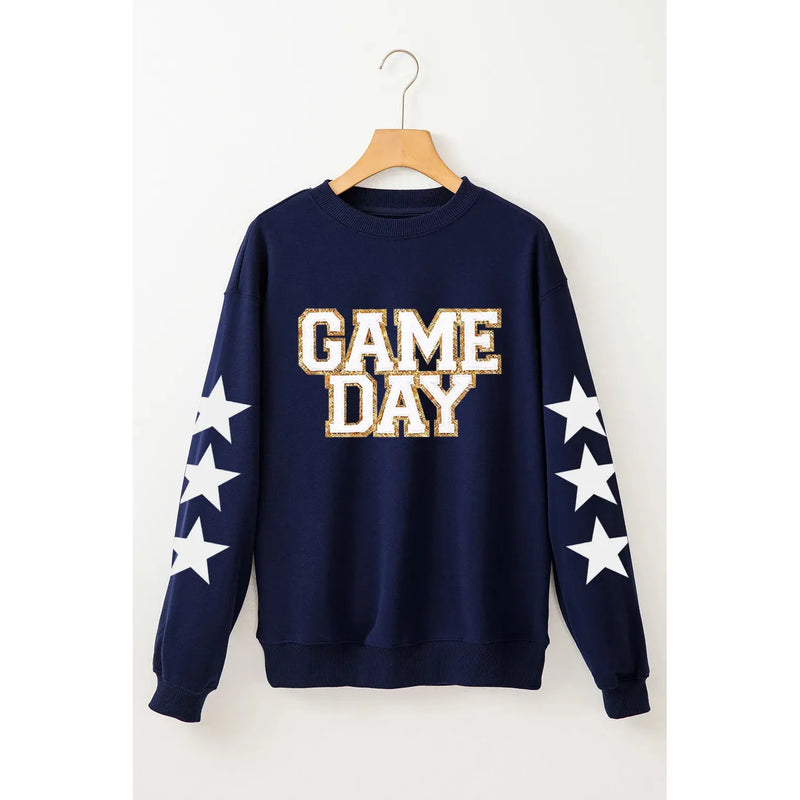 GAME DAY Star Round Neck Long Sleeve Sweatshirt