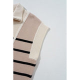 Stripe Color Block Zip Short Sleeve Sweater Dress