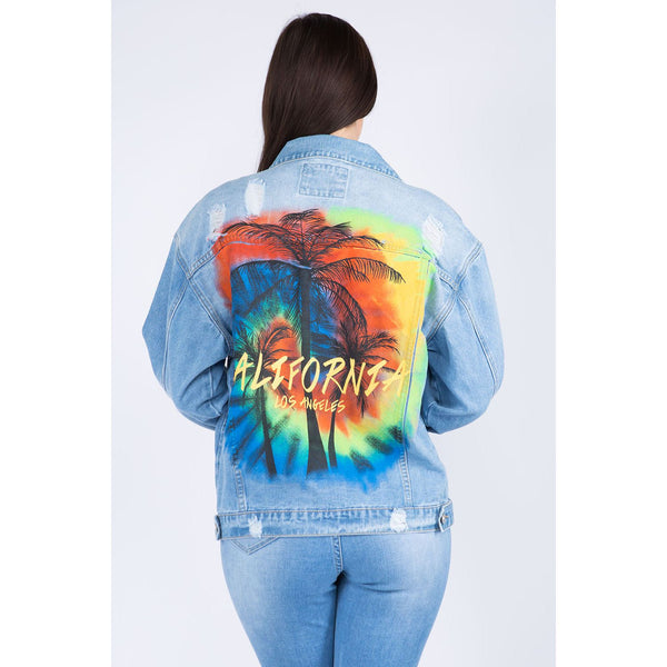 American Bazi Painted Back Distressed Denim Jacket