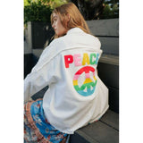 Multi Color Lettering Peace Symbol Button Up Shirt