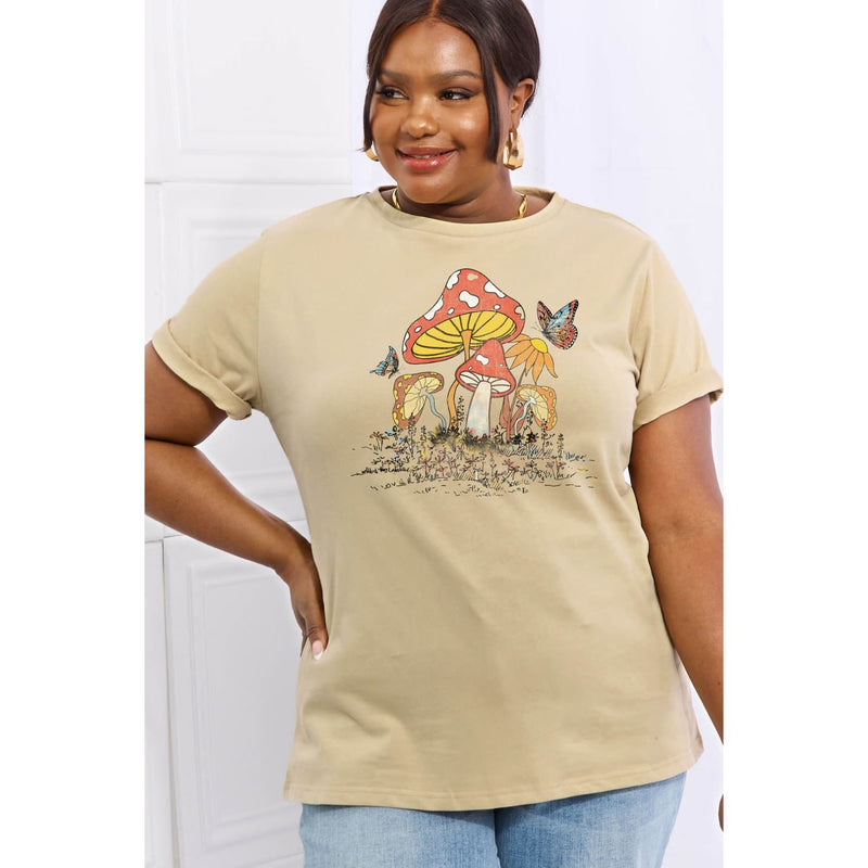 Simply Love Mushroom & Butterfly Graphic Cotton T-Shirt