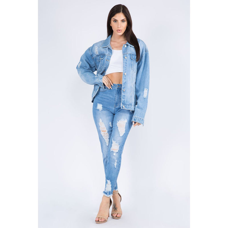 American Bazi Painted Back Distressed Denim Jacket