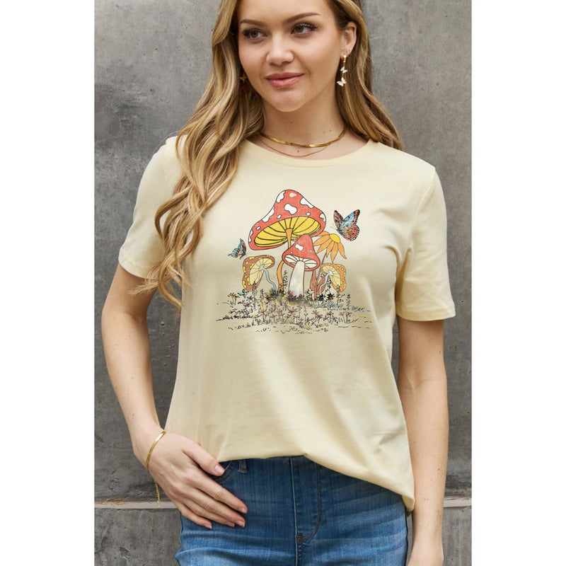 Simply Love Mushroom & Butterfly Graphic Cotton T-Shirt