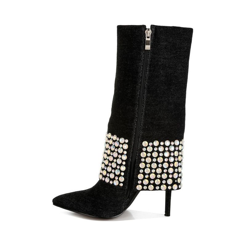 Mike Drop Diamante & Rhinestones Denim Boots