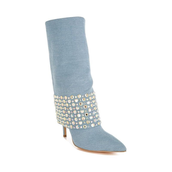 Mike Drop Diamante & Rhinestones Denim Boots