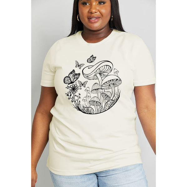 Butterfly & Mushroom Graphic Cotton Tee