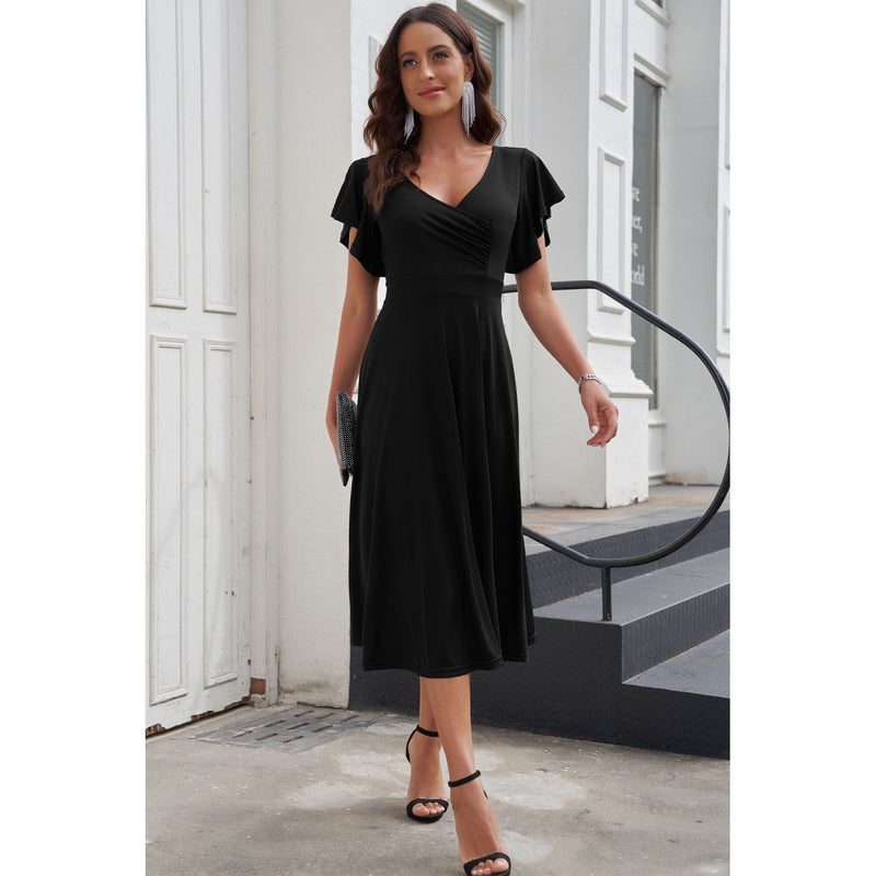 Flutter Sleeve Surplice Midi Dress - Spicie's Boutique