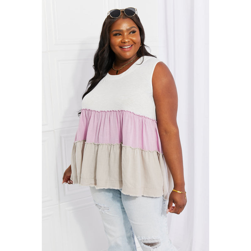 White Birch Full Size Watching the Sunset Color Block Babydoll Top - Spicie's Boutique