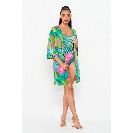 Side cutout Bodysuit w/Kimono Coverup - Spicie's Boutique