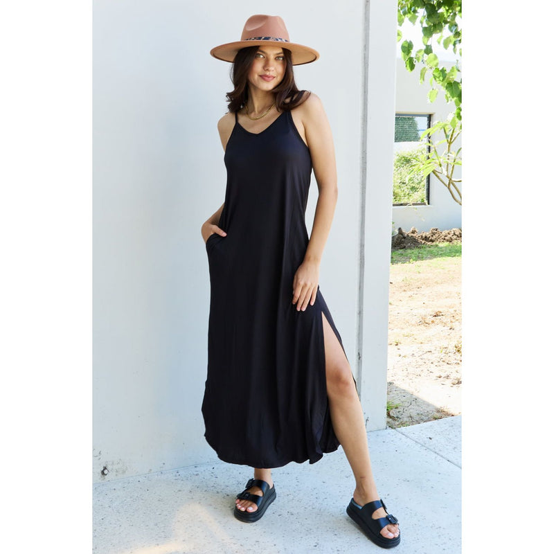 Good Energy Cami Side Slit Maxi Dress- Black - Spicie's Boutique