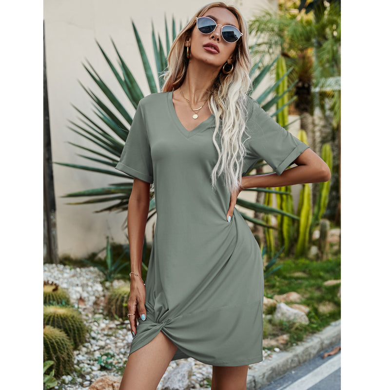 Twisted V-Neck Short Sleeve Dress - Spicie's Boutique