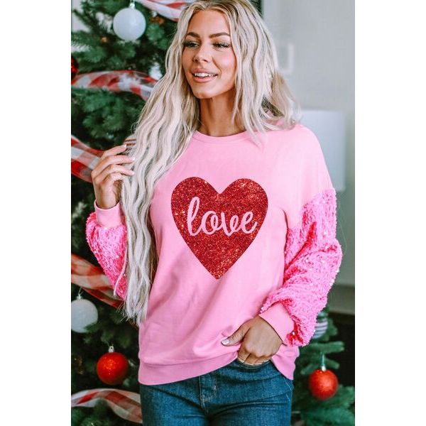 LOVE Heart Sequin Dropped Shoulder Sweatshirt - Spicie's Boutique