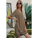 Twisted V-Neck Short Sleeve Dress - Spicie's Boutique