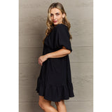 Comfort Cutie Double V-Neck Puff Sleeve Mini Dress - Spicie's Boutique