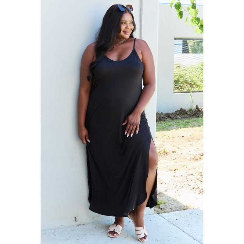 Good Energy Cami Side Slit Maxi Dress- Black - Spicie's Boutique