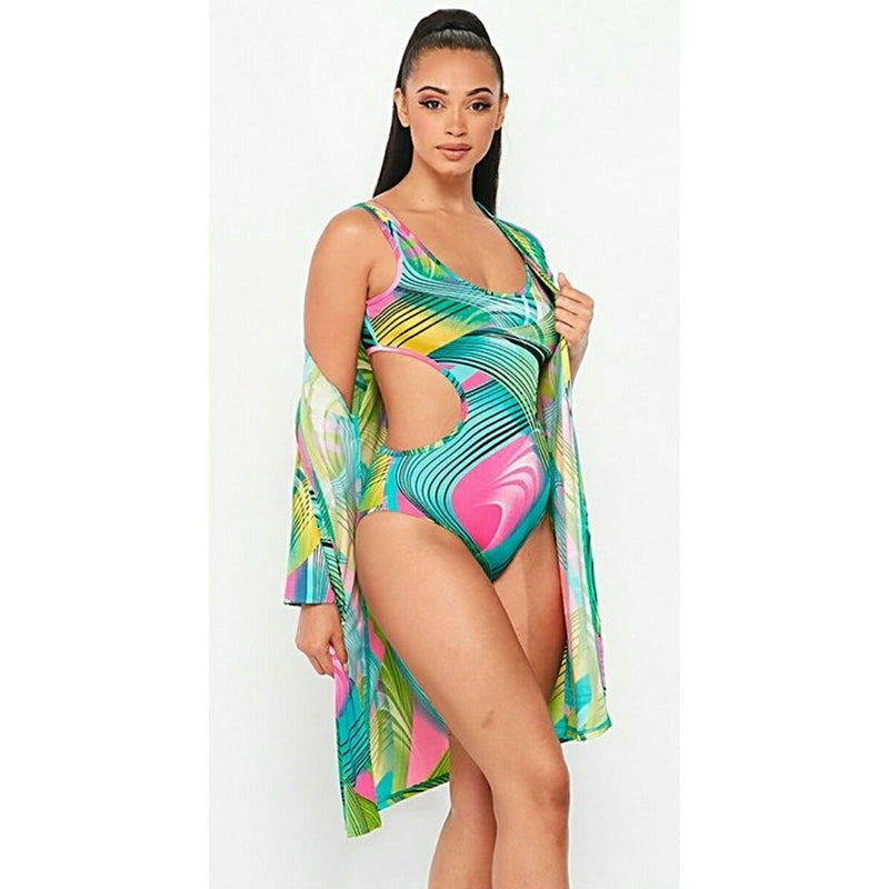 Side cutout Bodysuit w/Kimono Coverup - Spicie's Boutique