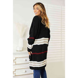 Double Take Striped Rib-Knit Drop Shoulder Open Front Cardigan - Spicie's Boutique