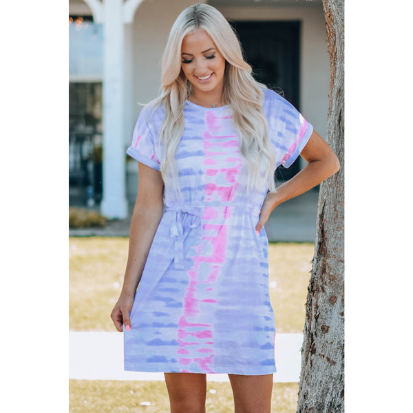 Women Tie-Dye Belted T-Shirt Dress