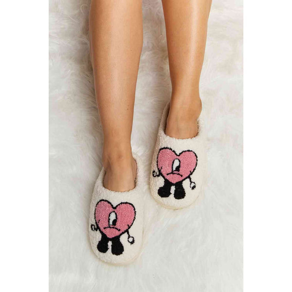 Melody Love Heart Print Plush Slippers - Spicie's Boutique