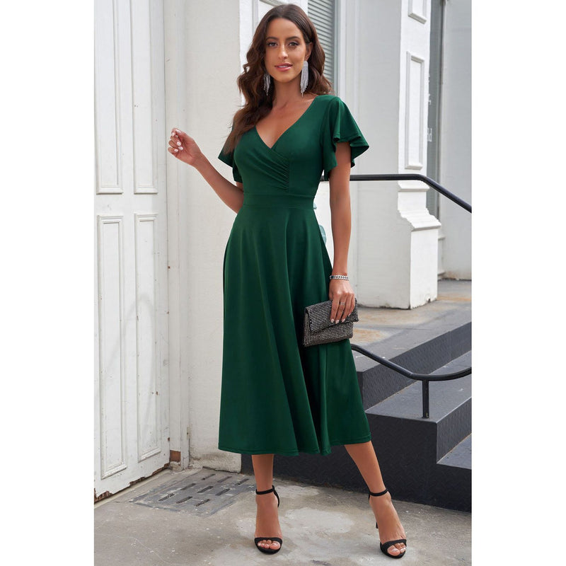 Flutter Sleeve Surplice Midi Dress - Spicie's Boutique