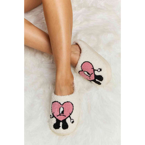 Melody Love Heart Print Plush Slippers - Spicie's Boutique