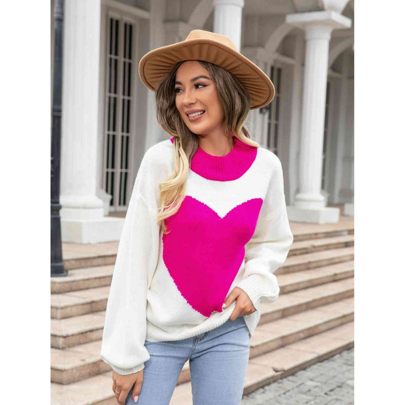 Heart Graphic Round Neck Sweater - Spicie's Boutique