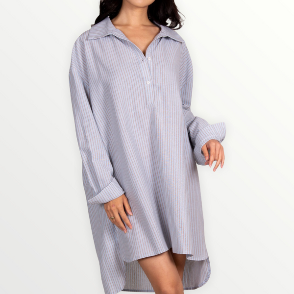 Striped Woven Long Sleeve Shirt Dress - Spicie's Boutique